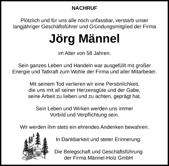 Traueranzeige von Jörg Männel von Nordkurier Neubrandenburger Zeitung