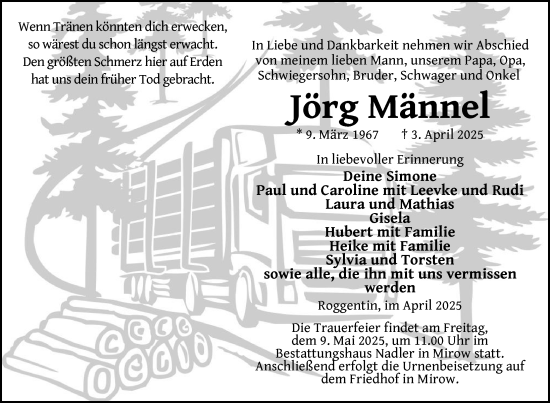 Traueranzeige von Jörg Männel von Nordkurier Strelitzer Zeitung