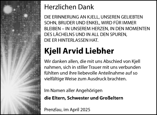Traueranzeige von Kjell Arvid Liebher von Uckermark Kurier Prenzlauer Zeitung