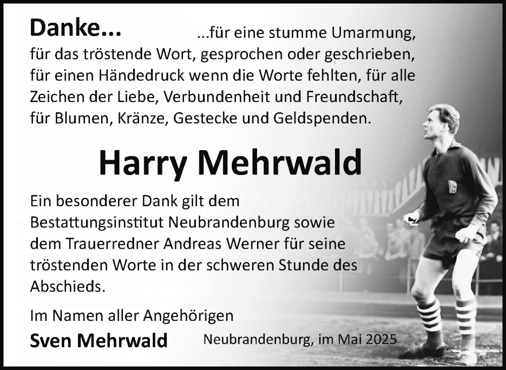  Traueranzeige für Harry Mehrwald vom 21.05.2025 aus Nordkurier Neubrandenburger Zeitung