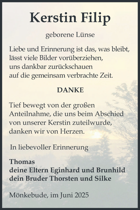 Traueranzeige von Kerstin Filip von Nordkurier Haff-Zeitung