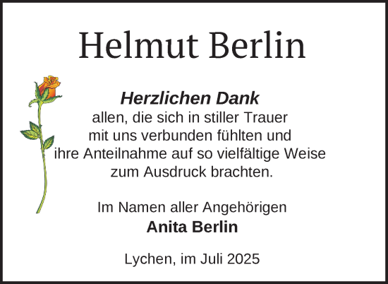 Traueranzeige von Helmut Berlin von Uckermark Kurier Templiner Zeitung