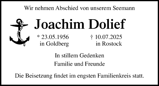Traueranzeige von Joachim Dolief von Norddeutsche Neueste Nachrichten