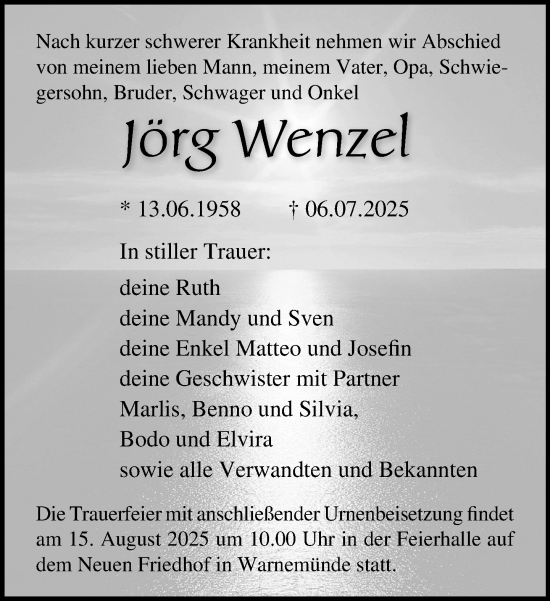 Traueranzeige von Jörg Wenzel von Norddeutsche Neueste Nachrichten
