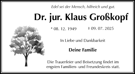 Traueranzeige von Klaus Großkopf von Norddeutsche Neueste Nachrichten