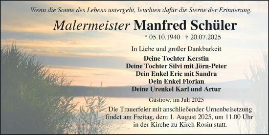 Traueranzeige von Manfred Schüler von Güstrow und Bützow