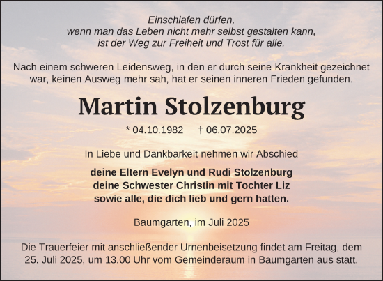 Traueranzeige von Martin Stolzenburg von Uckermark Kurier Prenzlauer Zeitung