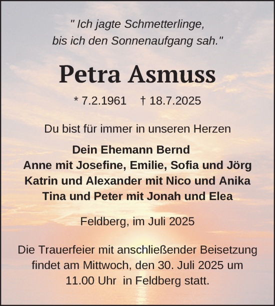 Traueranzeige von Petra Asmuss von Nordkurier Strelitzer Zeitung