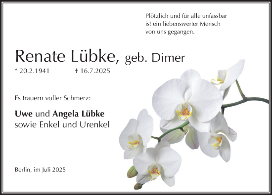Traueranzeige von Renate Lübke von Norddeutsche Neueste Nachrichten