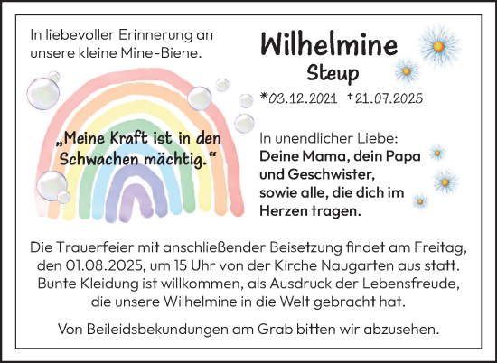 Traueranzeige von Wilhelmine Steup von Uckermark Kurier Prenzlauer Zeitung