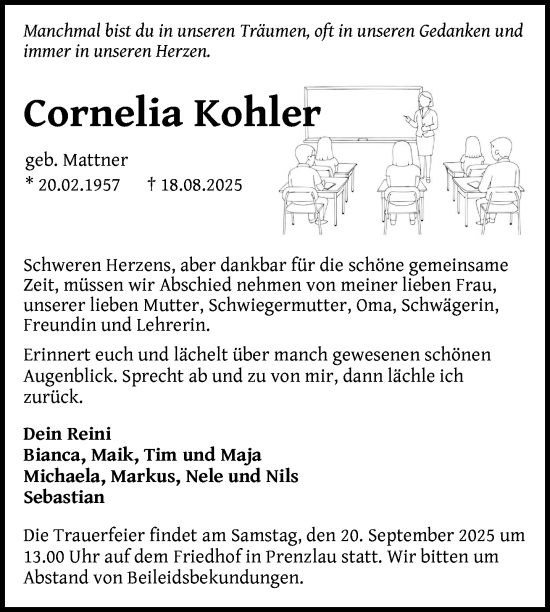Traueranzeige von Cornelia Kohler von Uckermark Kurier Prenzlauer Zeitung