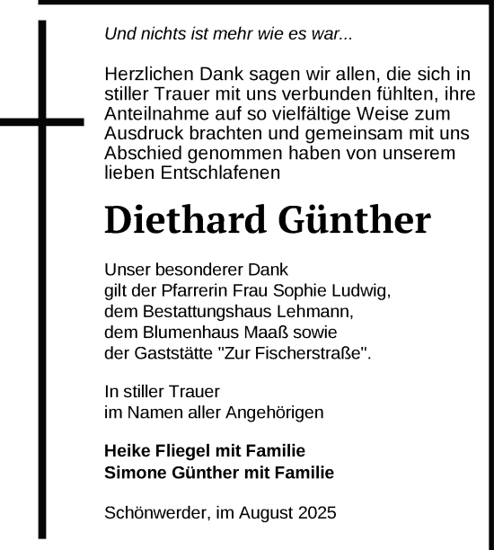 Traueranzeige von Diethard Günther von Uckermark Kurier Prenzlauer Zeitung