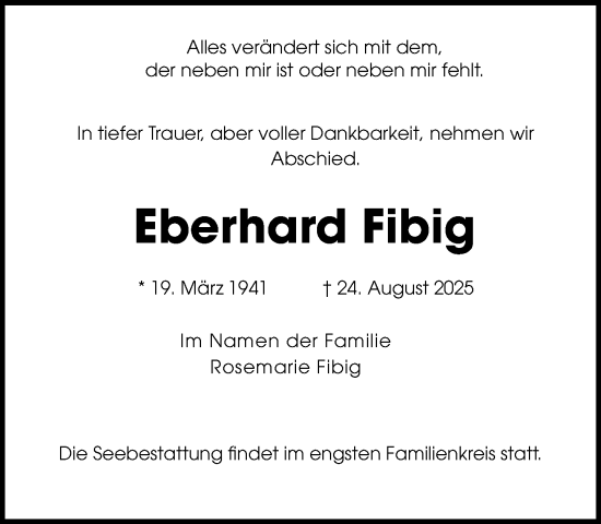 Traueranzeige von Eberhard Fibig von Norddeutsche Neueste Nachrichten