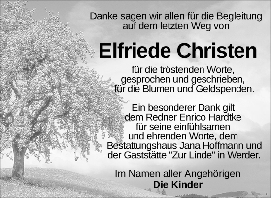 Traueranzeige von Elfriede Christen von Nordkurier Neubrandenburger Zeitung