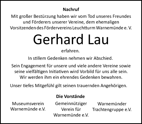 Traueranzeige von Gerhard Lau von Norddeutsche Neueste Nachrichten