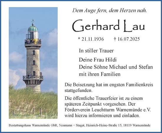 Traueranzeige von Gerhard Lau von Norddeutsche Neueste Nachrichten
