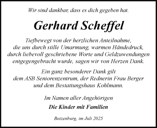 Traueranzeige von Gerhard Scheffel von Hagenower Kreisblatt
