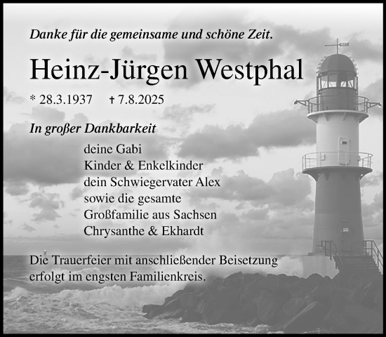 Traueranzeige von Heinz-Jürgen Westphal von Norddeutsche Neueste Nachrichten