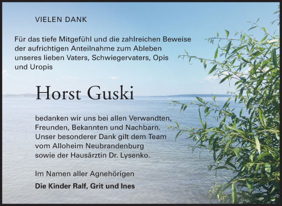 Traueranzeige von Horst Guski von Nordkurier Neubrandenburger Zeitung