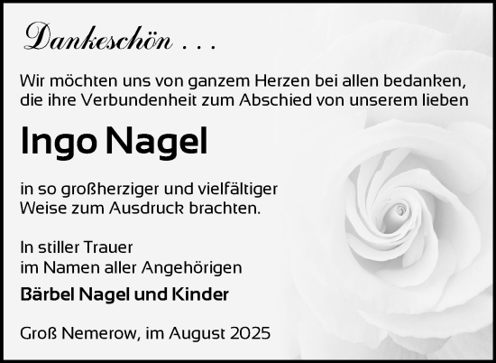 Traueranzeige von Ingo Nagel von Nordkurier Neubrandenburger Zeitung
