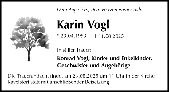 Traueranzeige von Karin Vogl von Norddeutsche Neueste Nachrichten