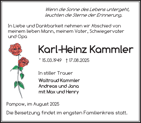 Traueranzeige von Karl-Heinz Kammler von Zeitung für die Landeshauptstadt