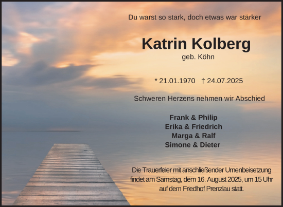 Traueranzeige von Katrin Kolberg von Uckermark Kurier Prenzlauer Zeitung