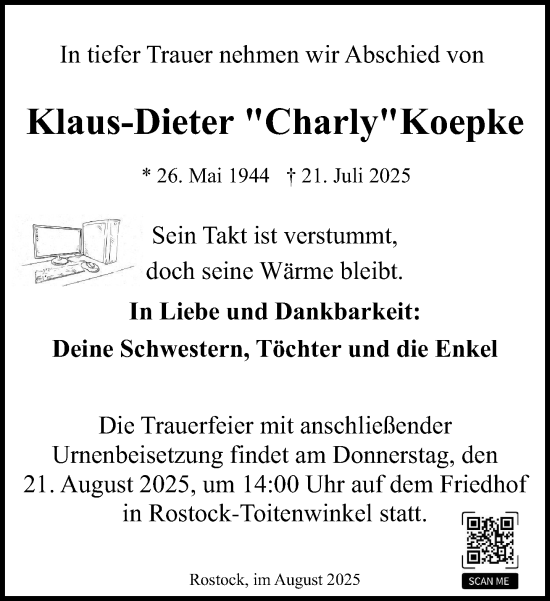 Traueranzeige von Klaus-Dieter Koepke von Norddeutsche Neueste Nachrichten