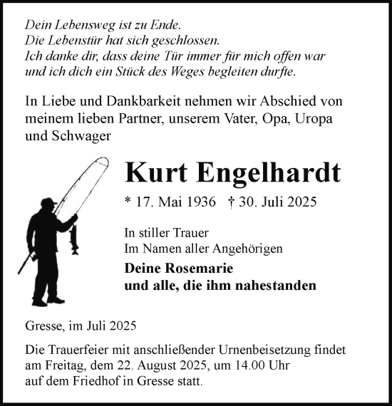Traueranzeige von Kurt Engelhardt von Hagenower Kreisblatt