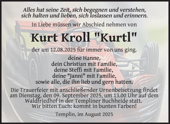 Traueranzeige von Kurt Kroll von Uckermark Kurier Templiner Zeitung