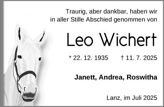Traueranzeige von Leo Wichert von Der Prignitzer, Prignitz Express