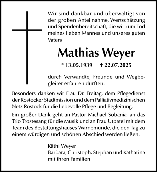 Traueranzeige von Mathias Weyer von Norddeutsche Neueste Nachrichten