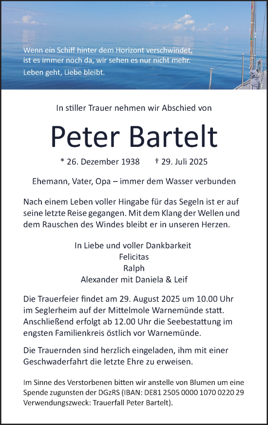 Traueranzeige von Peter Bartelt von Norddeutsche Neueste Nachrichten