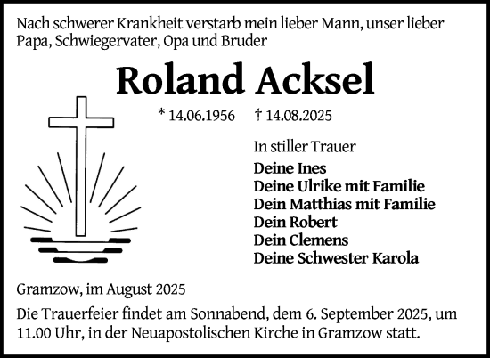 Traueranzeige von Roland Acksel von Uckermark Kurier Prenzlauer Zeitung
