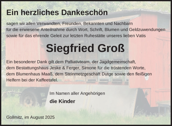 Traueranzeige von Siegfried Groß von Uckermark Kurier Prenzlauer Zeitung