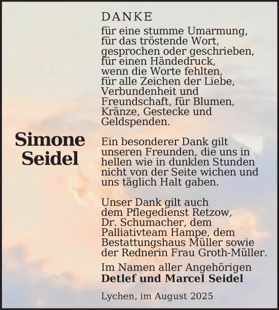 Traueranzeige von Simone Seidel von Uckermark Kurier Templiner Zeitung