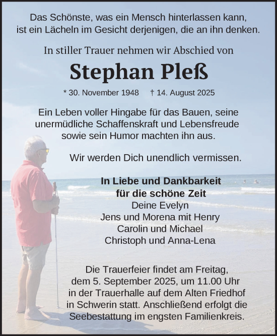 Traueranzeige von Stephan Pleß von Zeitung für die Landeshauptstadt