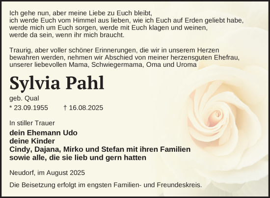 Traueranzeige von Sylvia Pahl von Uckermark Kurier Templiner Zeitung