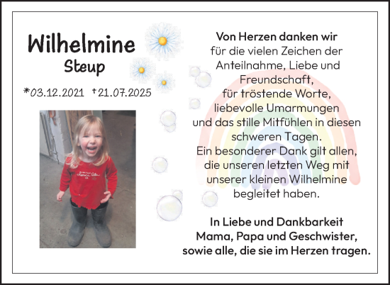 Traueranzeige von Wilhelmine Steup von Uckermark Kurier Prenzlauer Zeitung