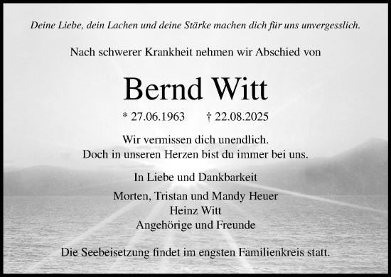 Traueranzeige von Bernd Witt von Norddeutsche Neueste Nachrichten
