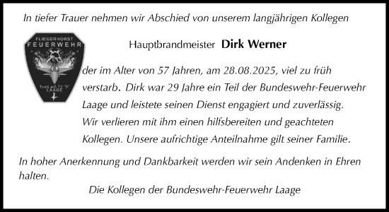 Traueranzeige von Dirk Werner von Norddeutsche Neueste Nachrichten