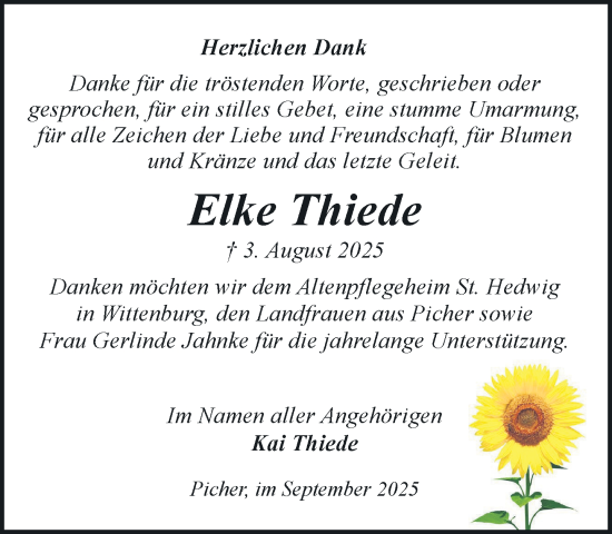 Traueranzeige von Elke Thiede von Hagenower Kreisblatt