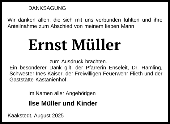 Traueranzeige von Ernst Müller von Uckermark Kurier Templiner Zeitung