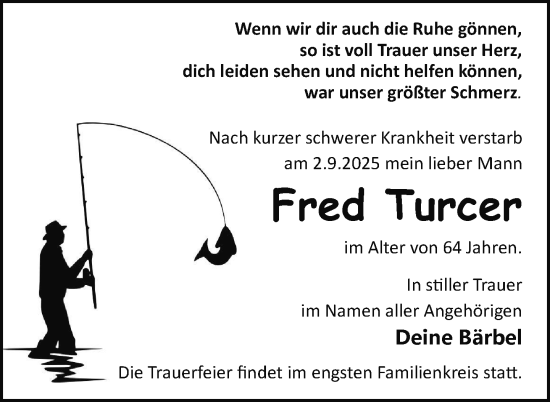 Traueranzeige von Fred Turcer von Nordkurier Strelitzer Zeitung