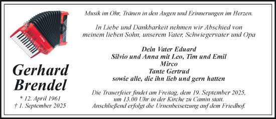 Traueranzeige von Gerhard Brendel von Hagenower Kreisblatt