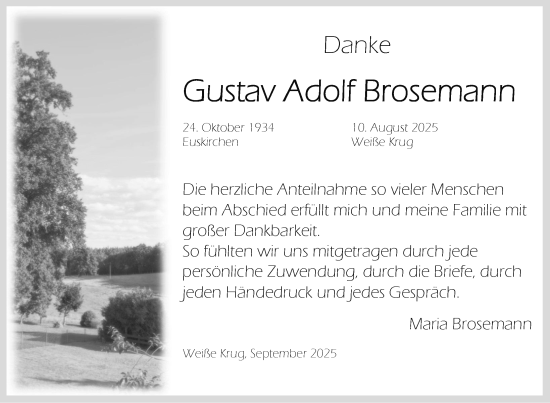 Traueranzeige von Gustav Adolf Brosemann von Anzeiger für Sternberg - Brüel - Warin