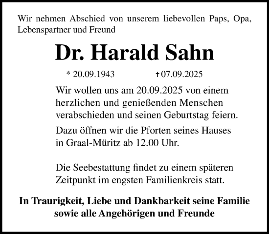 Traueranzeige von Harald Sahn von Norddeutsche Neueste Nachrichten