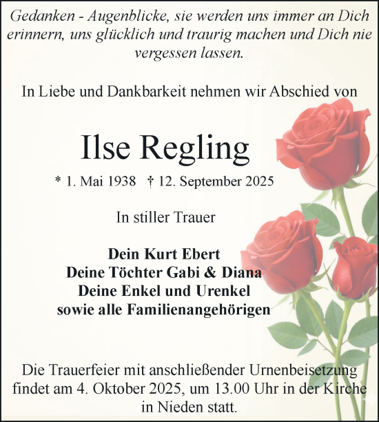 Traueranzeige von Ilse Regling von Nordkurier Pasewalker Zeitung