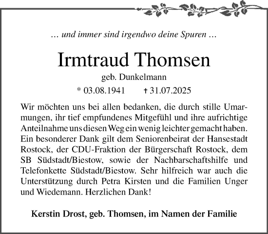 Traueranzeige von Irmtraud Thomsen von Norddeutsche Neueste Nachrichten