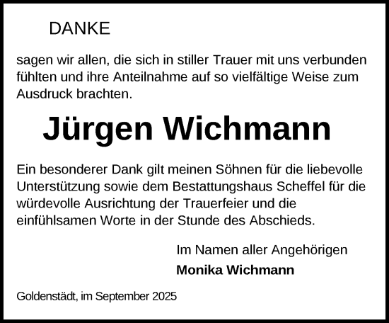 Traueranzeige von Jürgen Wichmann von Zeitung für die Landeshauptstadt